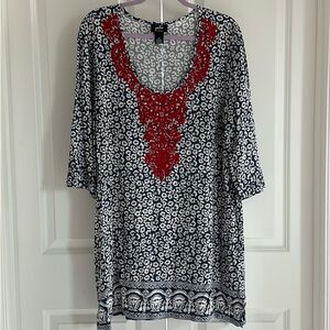 UEC Patio Casuals by Cabernet Dress 3/4 Sleeves Red, White and Blue XL